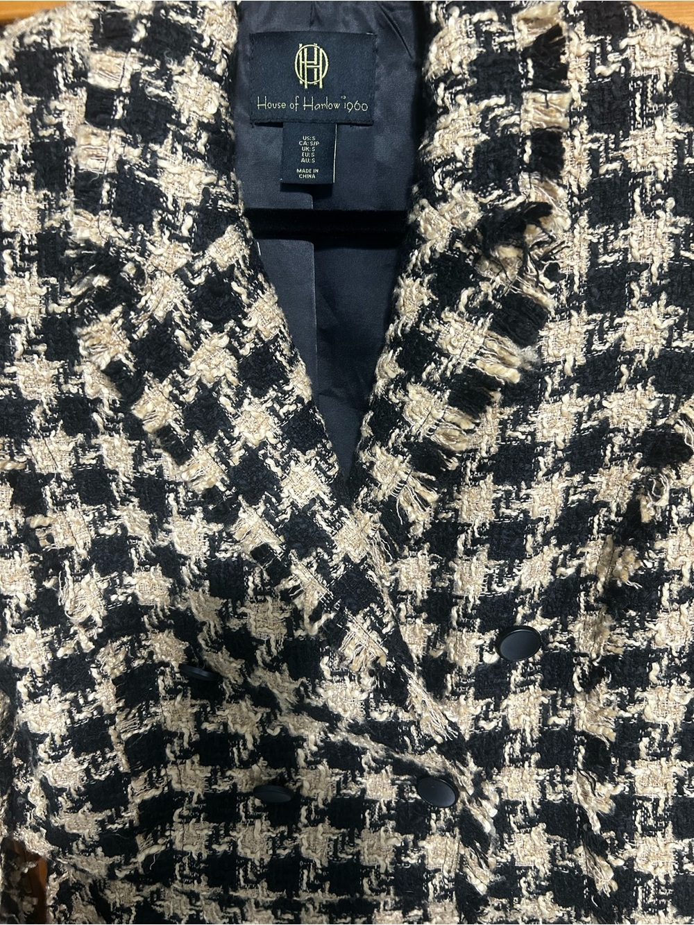 House of Harlow 1960 Black brown Houndstooth Tweed Crop Blazer Skirt Set Small - Picture 9 of 10
